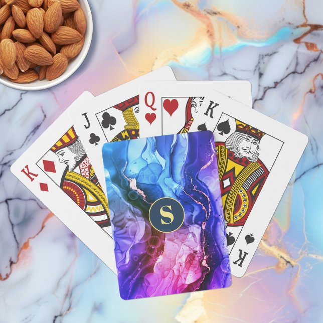 Baraja De Cartas Tinta Líquida Azul, Púrpura Y Violeta Roja, Monogr (Subido por el creador)