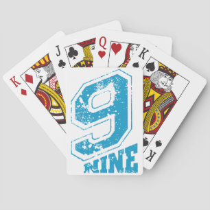 Baraja De Cartas Tipografía Retro minimalista Número Azul Nueve