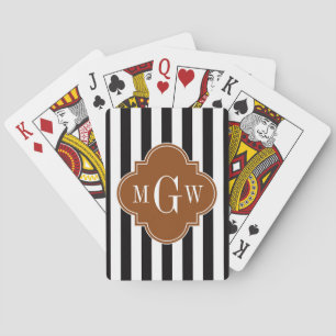 Baraja De Cartas Tiras blancas negras Quatrefoil 3 Monograma