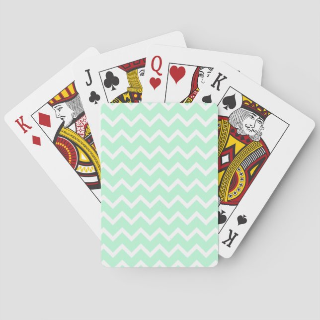 Baraja De Cartas Tiras de Chevron de Zigzag Verde de Mint. (Reverso)