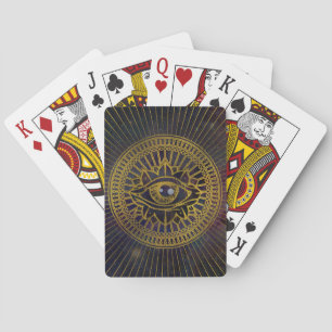 Baraja De Cartas Todo el oro místico del ojo que ve en el cielo de