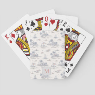 Baraja De Cartas Toile Monograma Tropical Costero Azul Francés Nomb