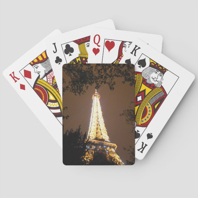 Baraja De Cartas Torre Eiffel en París, Francia de noche (Reverso)