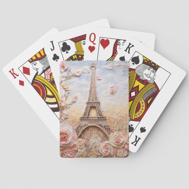Baraja De Cartas Torre Eiffel París Francia Flor rosa francesa (Reverso)