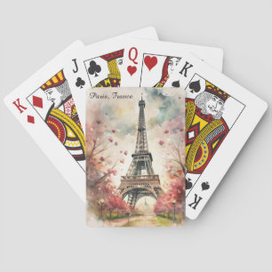 Baraja De Cartas Torre Eiffel Romántica de París Acuarela Floral