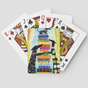 Baraja De Cartas Torres de libros equilibradas por perros negros
