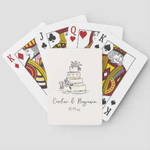 Baraja De Cartas Torta de boda de crema rosada con doodle escrita a