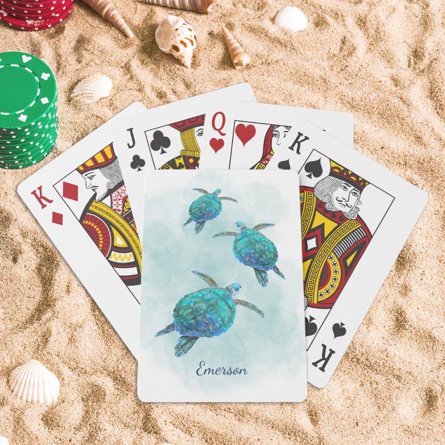Baraja De Cartas Tortugas marinas acuarela personalizada (Subido por el creador)