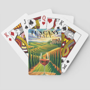 Baraja De Cartas Toscana Italia Viñedo Atardecer Ilustración Viaje