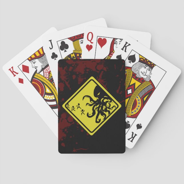 Baraja De Cartas ¡Tramposos de Cthulhu de la precaución! (Reverso)