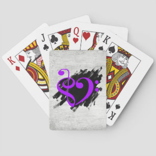 Baraja De Cartas Treble and Bass Clef Musical Heart Purple