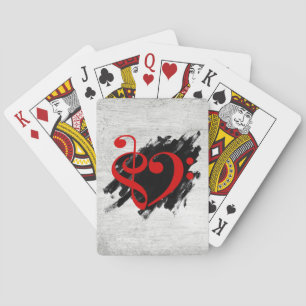 Baraja De Cartas Treble and Bass Clef Musical Heart Red