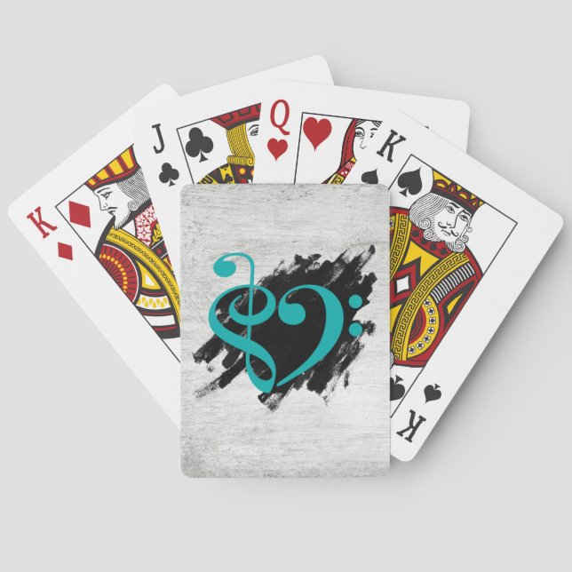 Baraja De Cartas Treble and Bass Clef Musical Heart Turquoise (Reverso)
