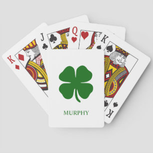 Baraja De Cartas Trébol verde de monograma personalizado