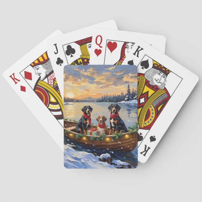 Baraja De Cartas Treeing Walker Coonhound Navidad Barco Fiesta (Reverso)
