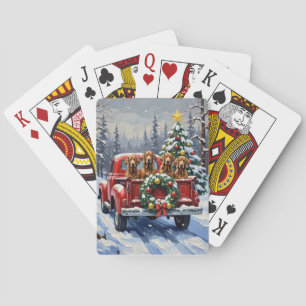 Baraja De Cartas Treeing Walker Coonhound Navidad Camión Rojo