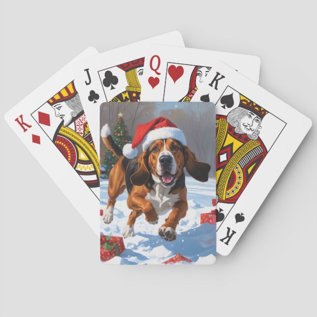 Baraja De Cartas Treeing Walker Coonhound Nieve con Sombrero de Nav (Reverso)