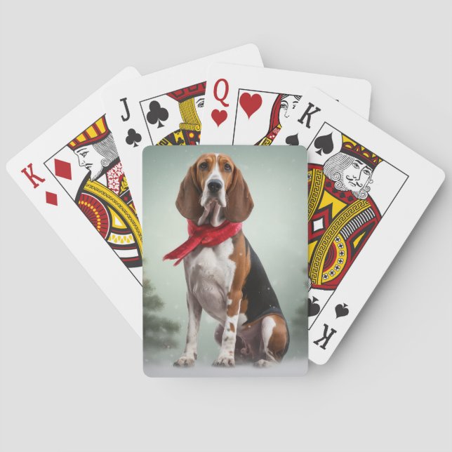 Baraja De Cartas Treeing Walker Coonhound perro en Navidad con niev (Reverso)