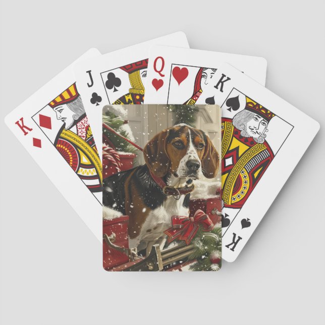 Baraja De Cartas Treeing Walker Coonhound Perro Navideño Festivo (Reverso)
