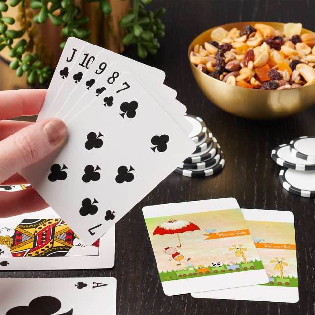 Baraja De Cartas Tren de Baby Shower con animales y paraguas (Subido por el creador)