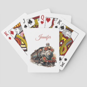 Baraja De Cartas Tren de Vapor Vintage Navidad Tradicional