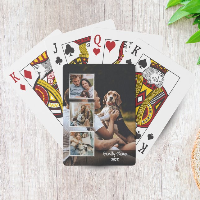 Baraja De Cartas Trendy 4 Photo Collage Family Name Black Poker Car (Trendy 4 Photo Collage Family Name Black Poker Cards)