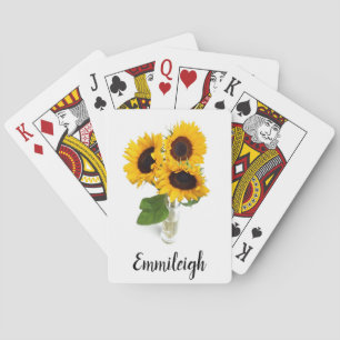 Baraja De Cartas Tres girasoles amarillos Personalizado blanco