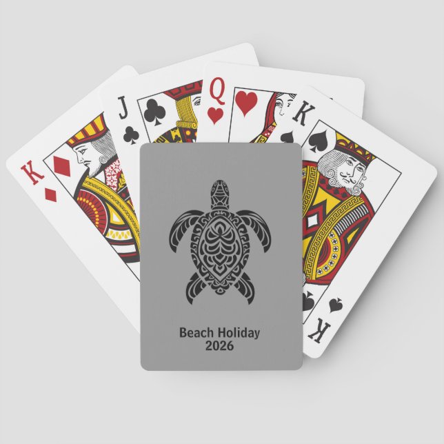 Baraja De Cartas Tribal Sea Turtle, black on gray (Reverso)
