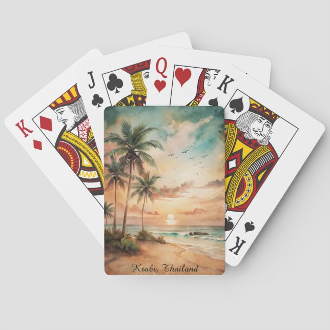 Baraja De Cartas Tropical Krabi Thailand Beach Sunset (Reverso)