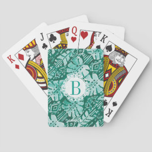 Baraja De Cartas Tropical verde hawaiano de la SELVA IKAT del