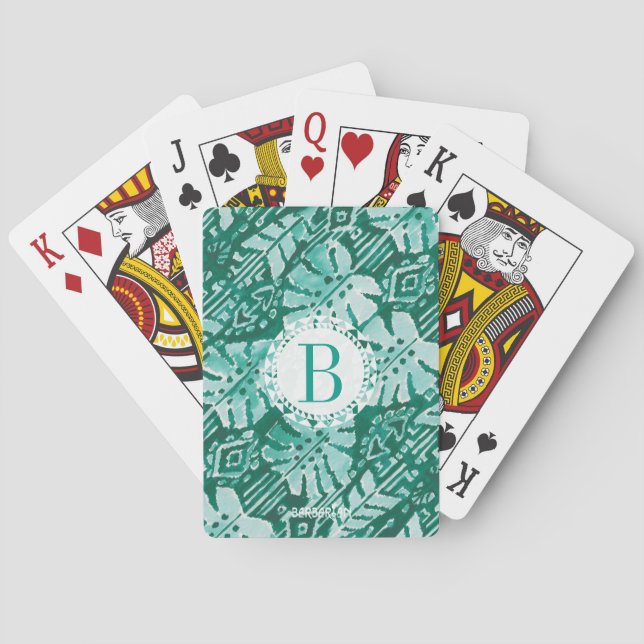 Baraja De Cartas Tropical verde hawaiano de la SELVA IKAT del (Reverso)