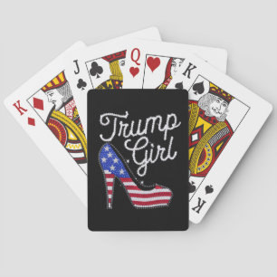 Baraja De Cartas Trump Chica de alto talón Bandera Americana Bling 