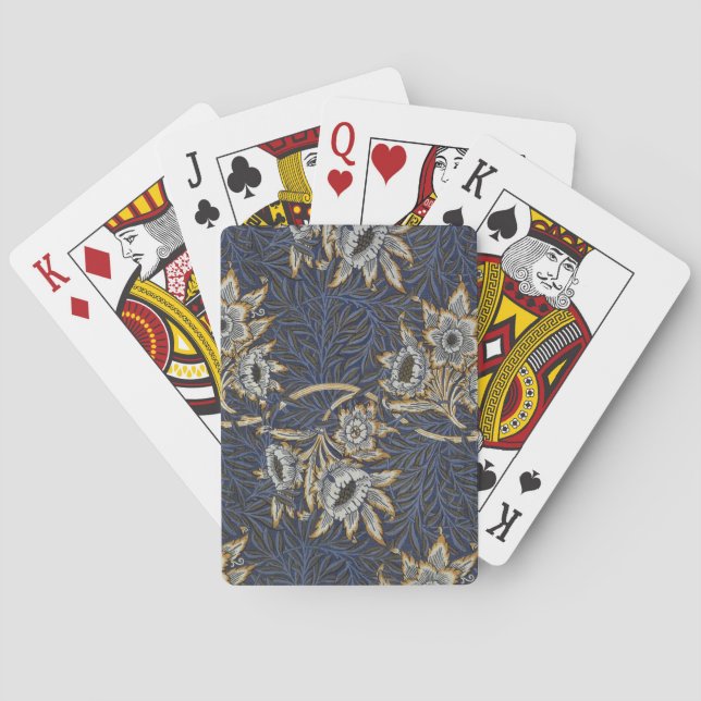 Baraja De Cartas Tulipán de sauce patrón azul floral de William Mor (Reverso)