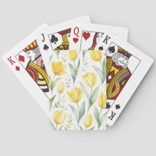 Baraja De Cartas Tulipanes Amarillos Pintura Floral Acuarela Botáni