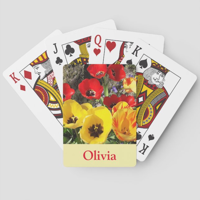 Baraja De Cartas Tulipanes amarillos y rojos (Reverso)