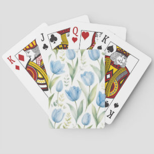 Baraja De Cartas Tulipanes Azules Pintura Floral Acuarela Botánica