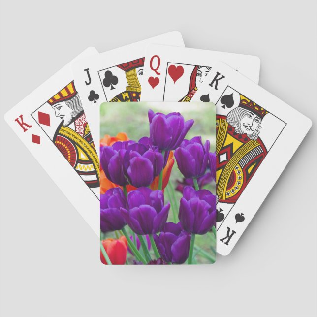 Baraja De Cartas Tulipanes morados en un día soleado en el jardín (Reverso)
