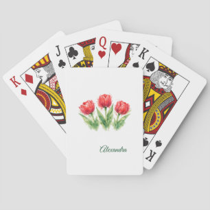 Baraja De Cartas Tulipanes rojos personalizados de acuarela