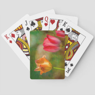 Baraja De Cartas Tulipanes rojos y amarillos sobre fondo texturizad