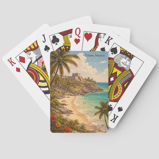 Baraja De Cartas Tulum México Destino de Playa Retro (Reverso)