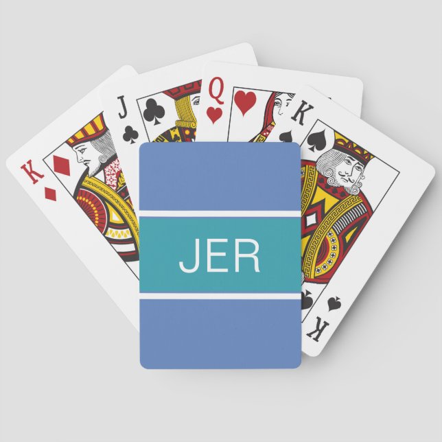 Baraja De Cartas Turquesa Azul Personalizado Monogramado (Reverso)