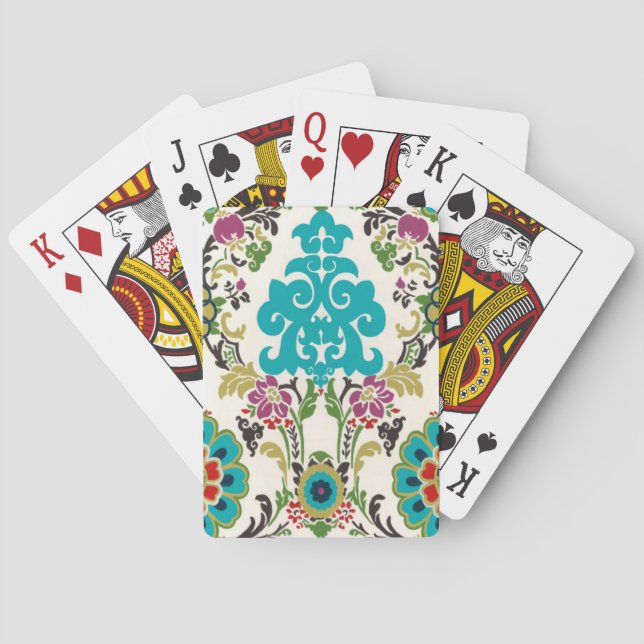 Baraja De Cartas Turquesa del ciruelo de los estampados de flores (Reverso)