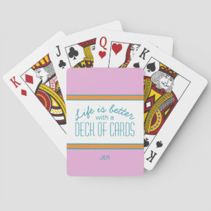 Baraja De Cartas Turquesa, Rosa y Naranja  Cita de Vida Monogramada