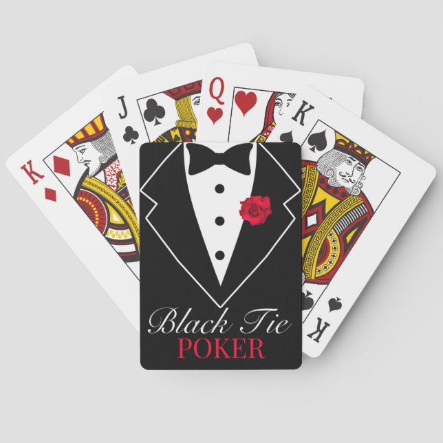 Baraja De Cartas Tuxedo negro personalizado con póquer rosa rojo (Reverso)