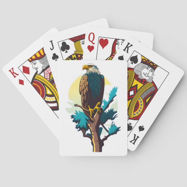 Baraja De Cartas Un águila calva encaramado sobre un árbol jugando  (Reverso)