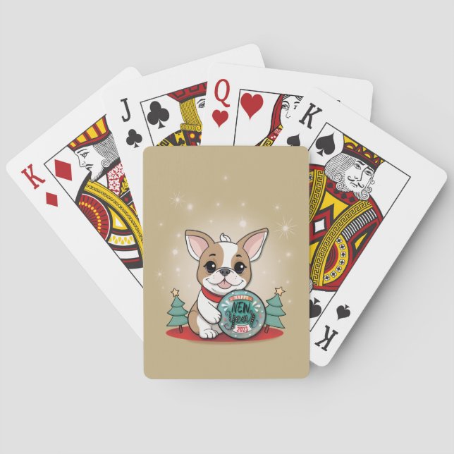 Baraja De Cartas Un Bulldog francés gracioso Feliz Año Nuevo (Reverso)