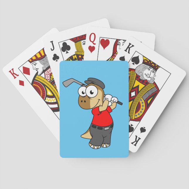 Baraja De Cartas Un Dinosaurio Pachycephalosaurio Jugando Golf. (Reverso)