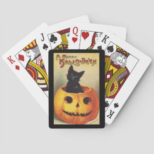 Baraja De Cartas Un Feliz Halloween por Ellen Clapsaddle, gato vint