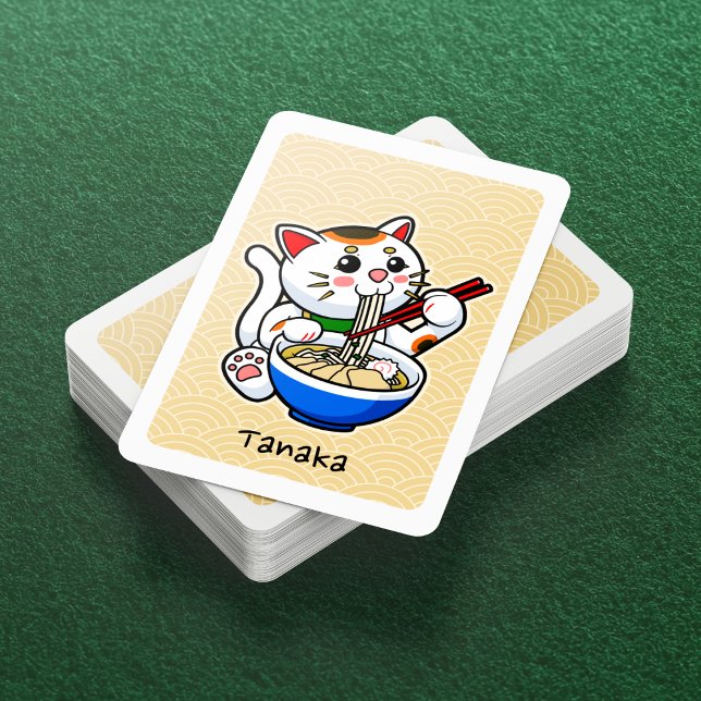 Baraja De Cartas Un gato apasionado japonés que come el Ramen - per (Lucky Cat Eating Ramen Playing Cards- Deck View)