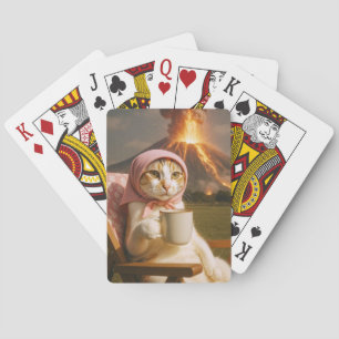 Baraja De Cartas Un gato granjero con tarjetas volcánicas